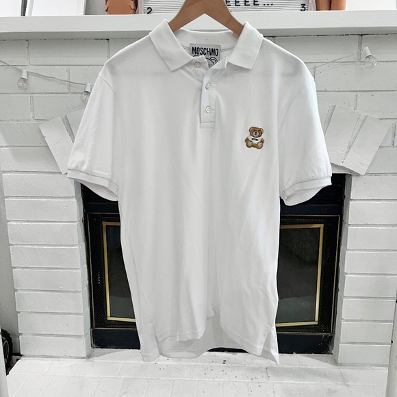 Moschino Classic Teddy Bear Logo Patch White Polo Shirt - Picture 1 of 6